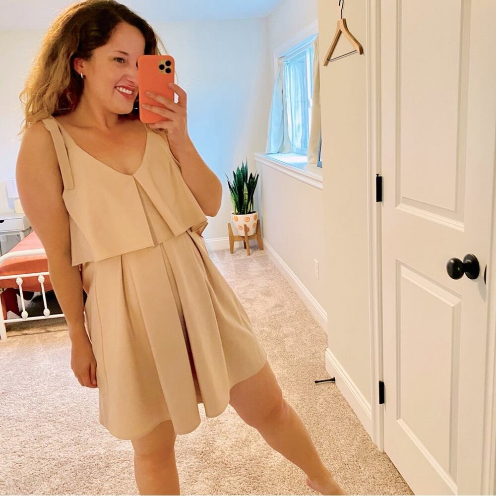 Anthropologie J.O.A. Los Angeles Pink Tan Strappy Mini Dress XS